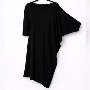 Véronique Miljkovitch Asymmetrical Heathered Black Jersey Dress | Boat Neck | S